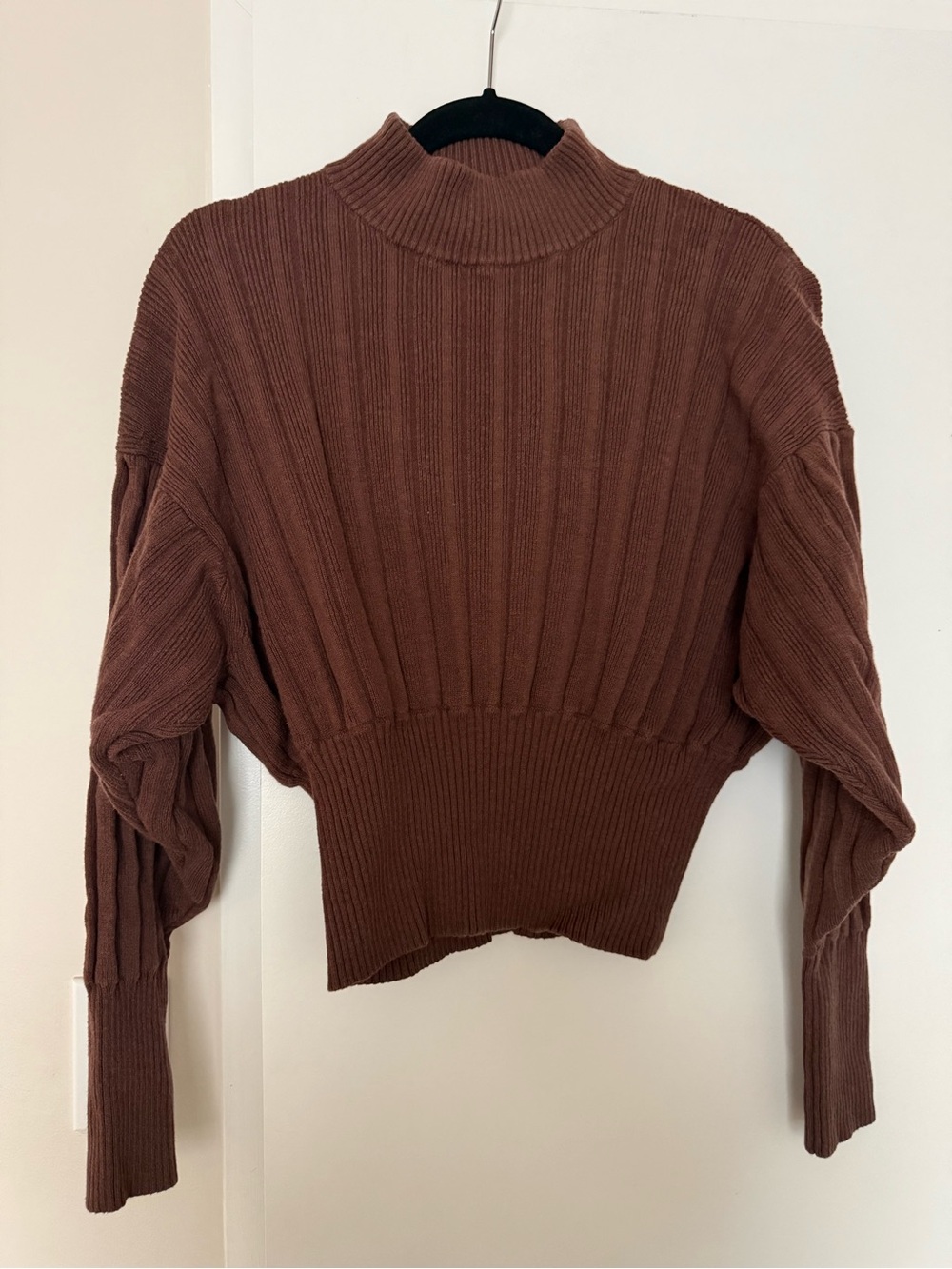 Wilfred Brown Ribbed Mock Neck Cropped Sweater